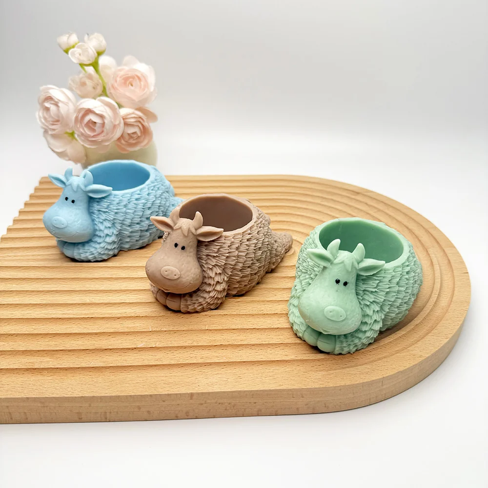Cow Planter Silicone Candle Mold finished casting from the silicone mold