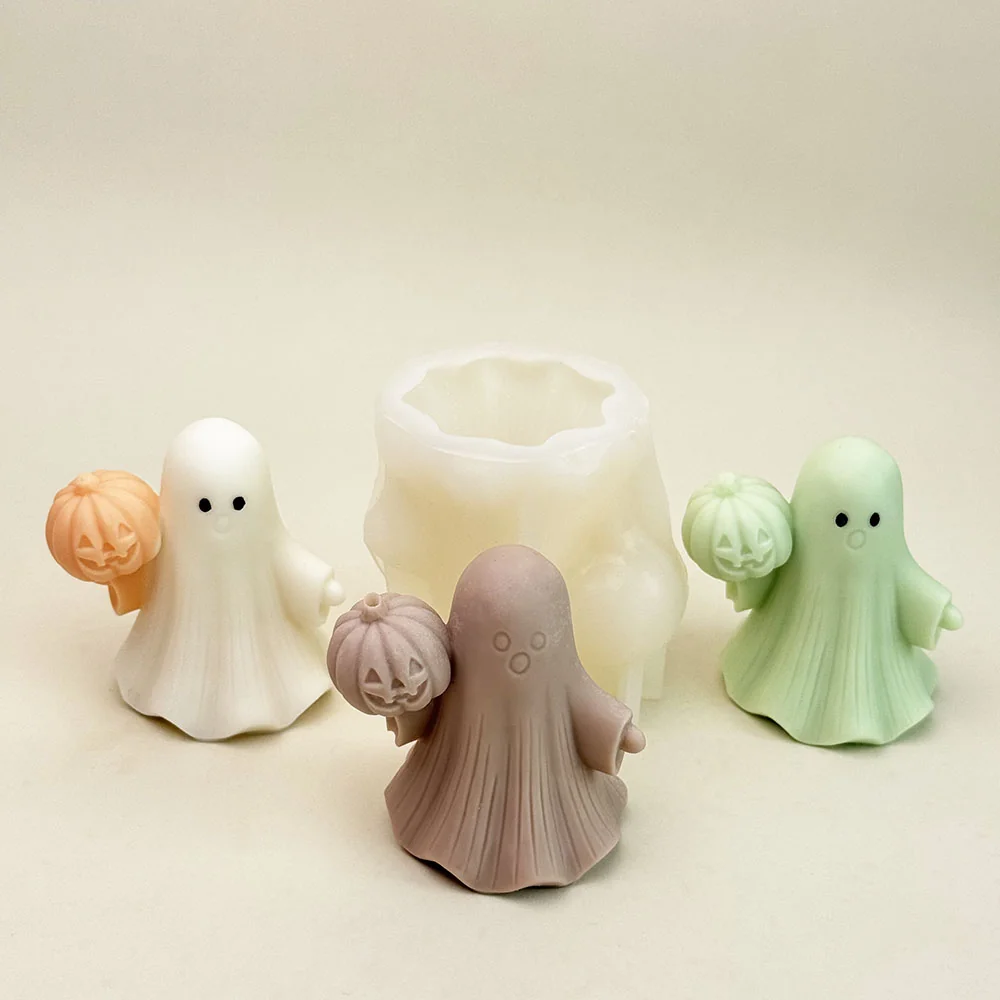 Halloween Ghost Pumpkin Silicone Candle Mold finished casting from the silicone mold