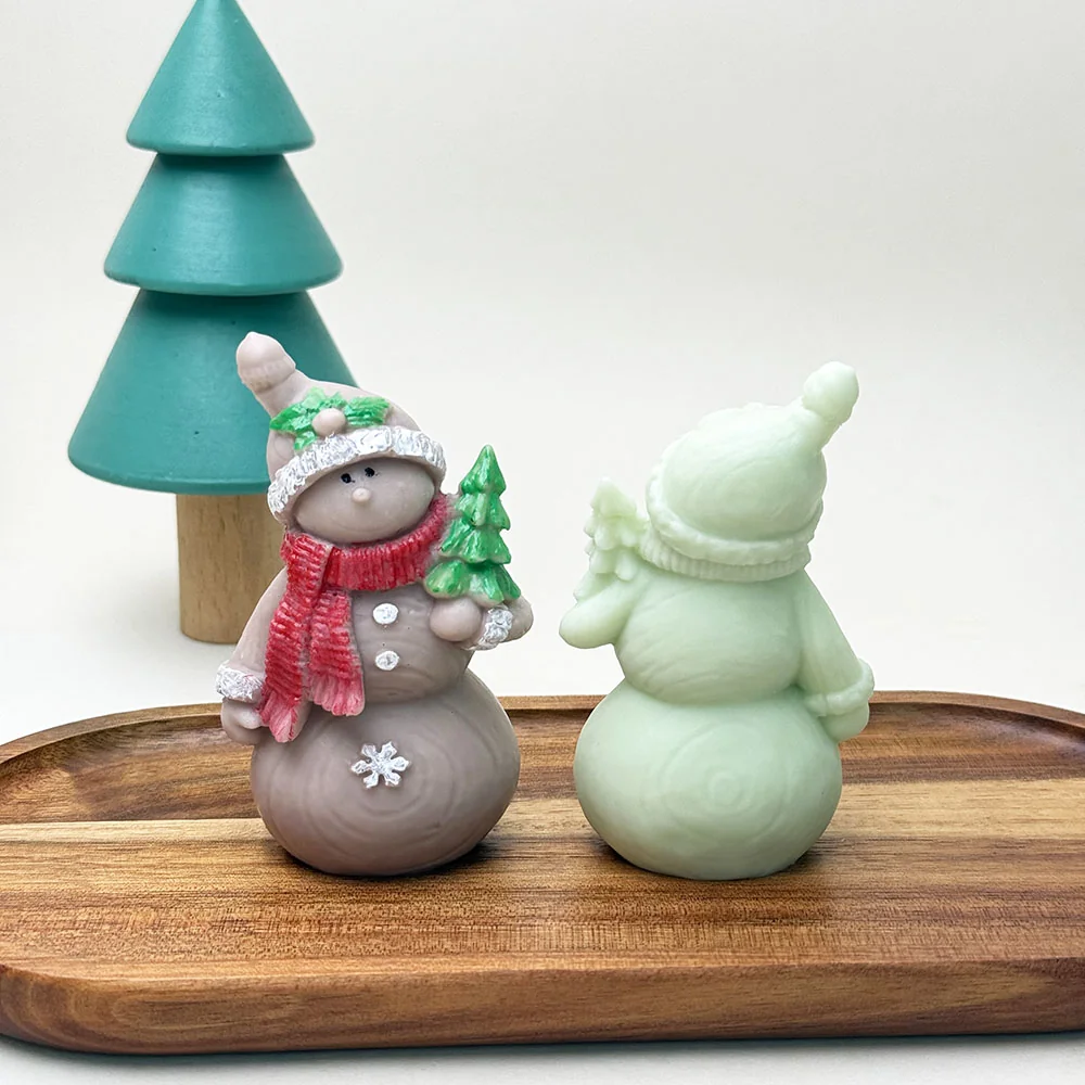 Christmas Snowman Silicone Candle Mold finished casting from the silicone mold