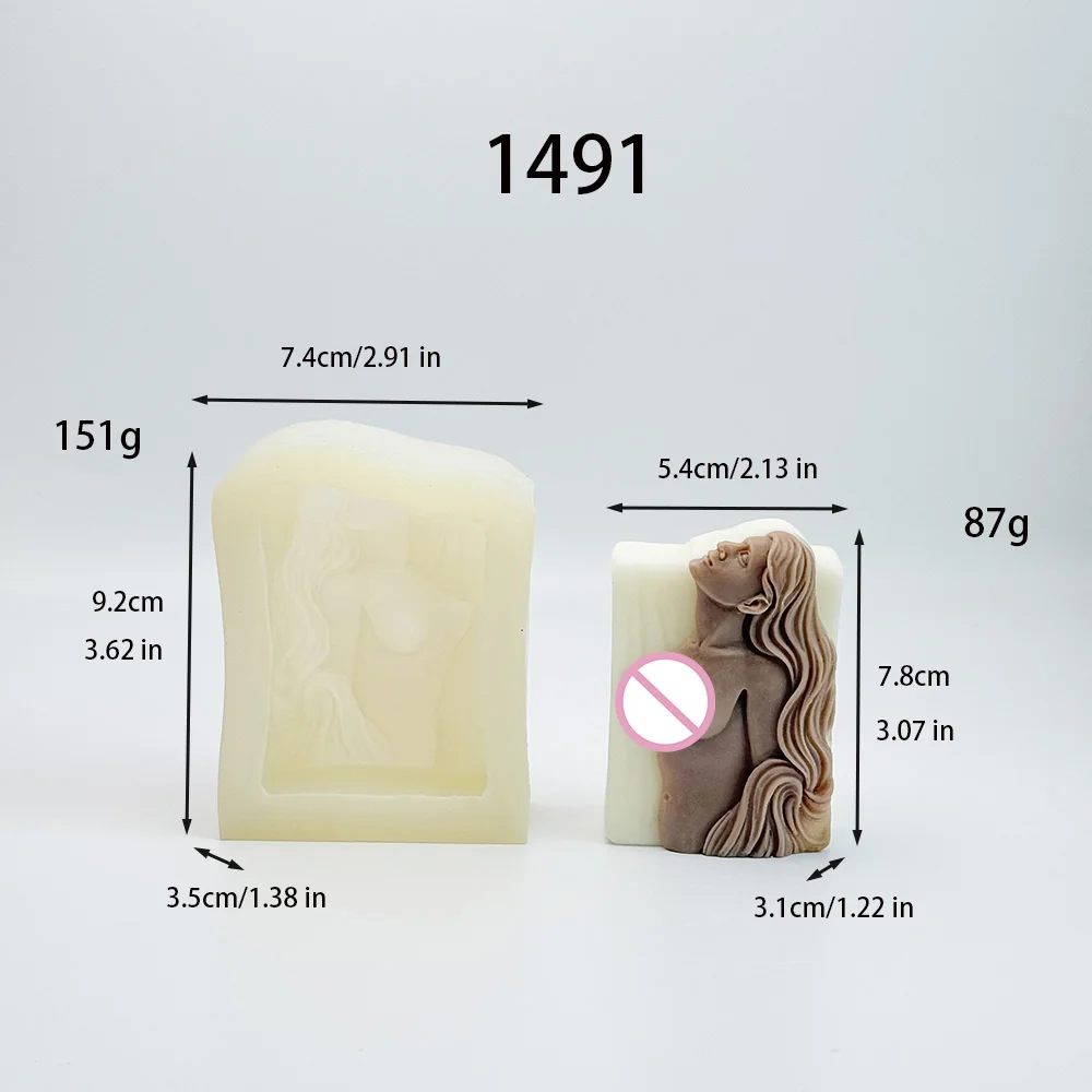 1491-艺术风仰头长发女性半身硅胶蜡烛模具