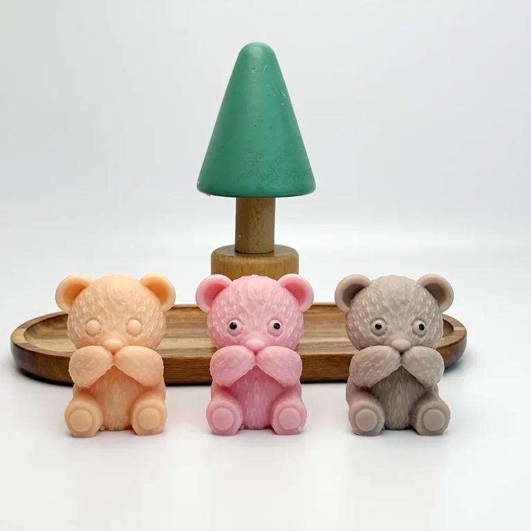 Teddy Bear Silicone Candle Mold with Hands on Face silicone mold detail and cavity
