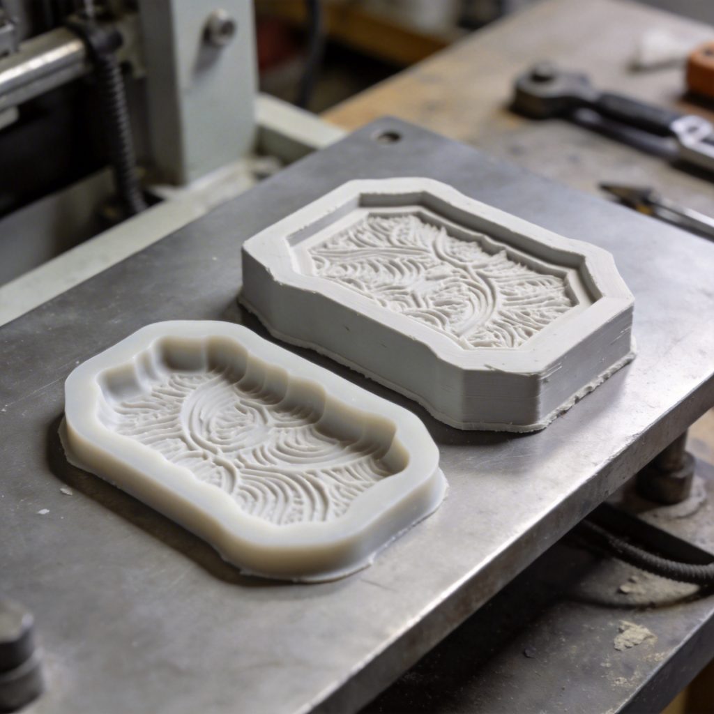 3D printed master pattern and finished silicone mold comparison