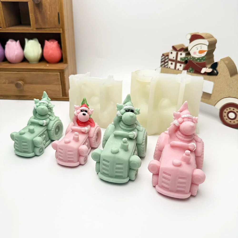 Christmas Pig Tractor Silicone Candle Mold silicone mold detail and cavity