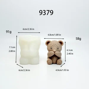 Teddy Bear Silicone Candle Mold with Hands on Face