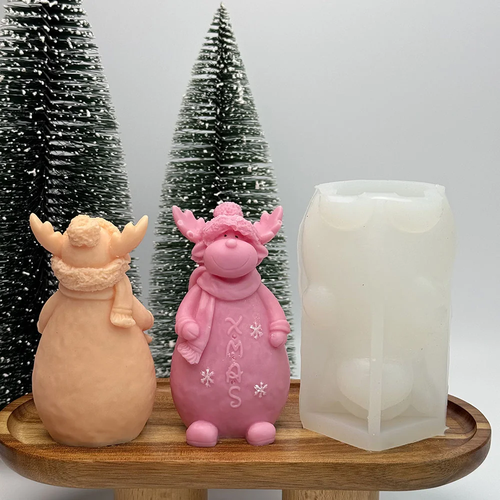 Christmas Reindeer Silicone Candle Mold with Knitted Hat Design mold in production at BK Silicone workshop