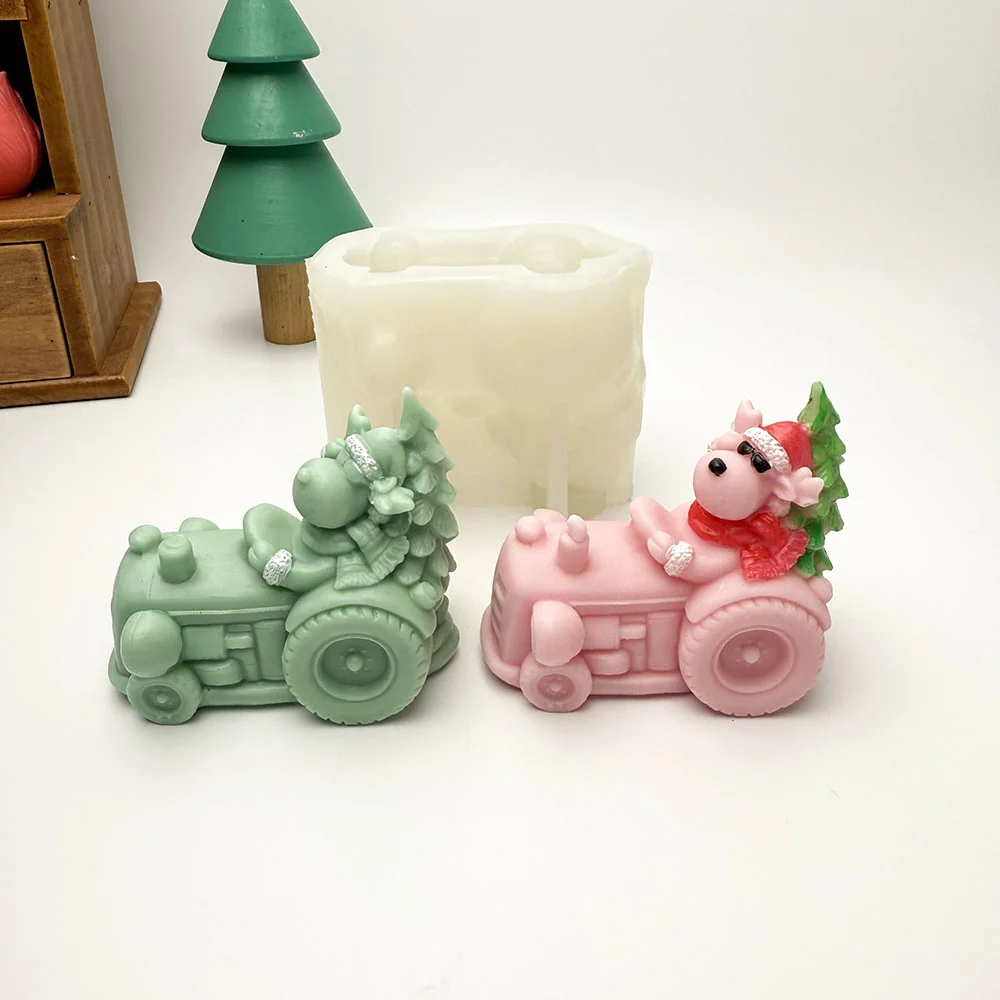 Christmas Pig Tractor Silicone Candle Mold mold in production at BK Silicone workshop