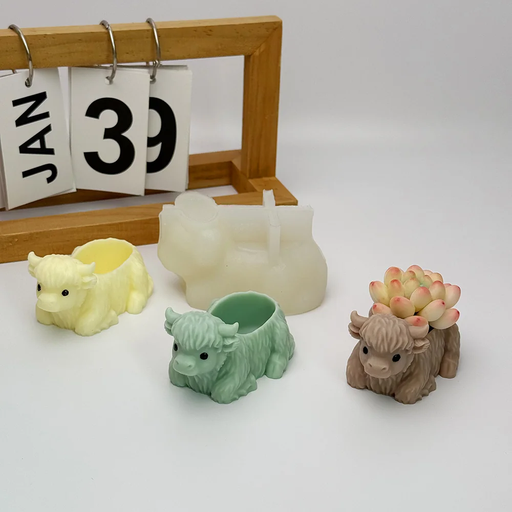 Highland Cow Silicone Candle Mold with Lying Pose finished casting from the silicone mold