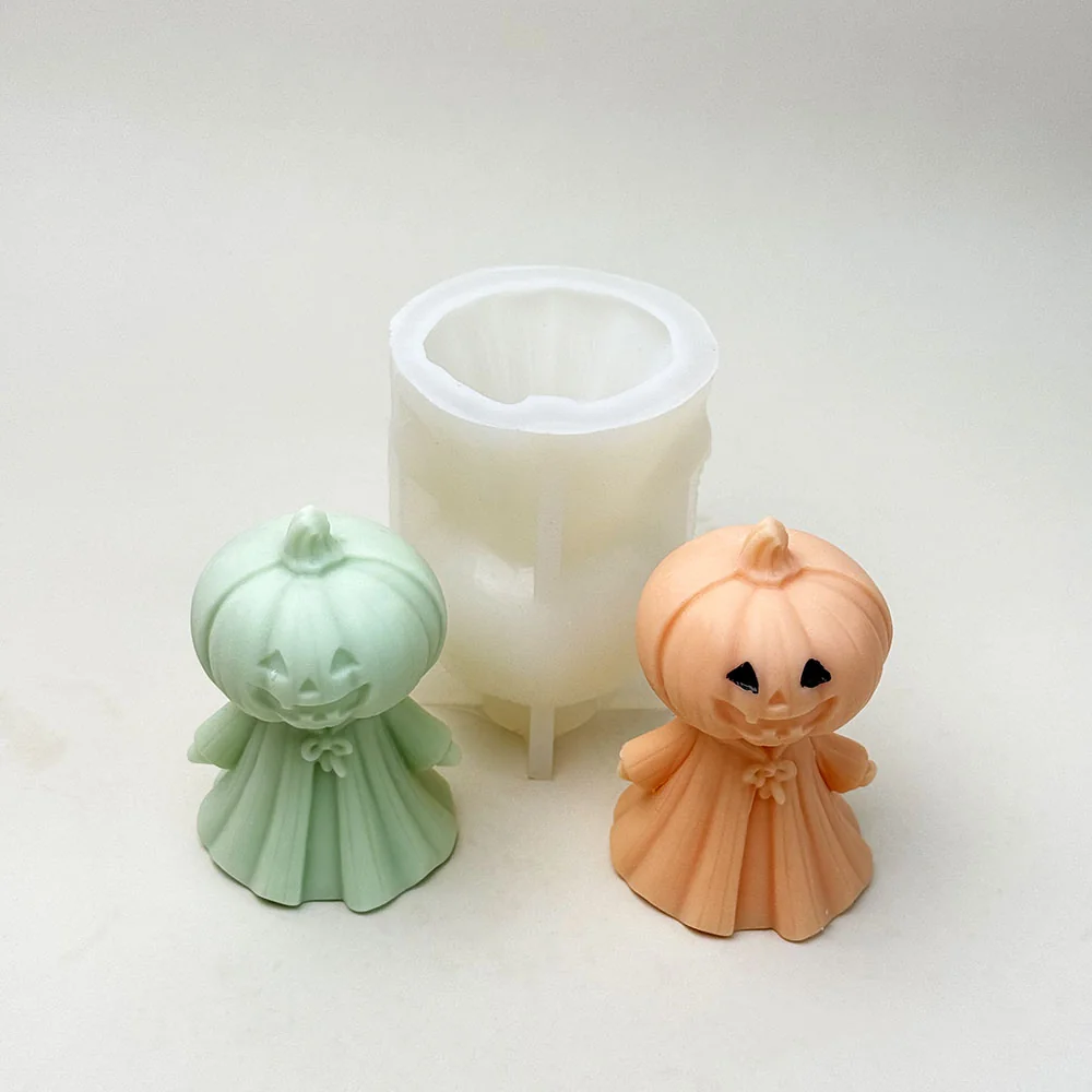 Halloween Pumpkin Man Silicone Candle Mold finished casting from the silicone mold