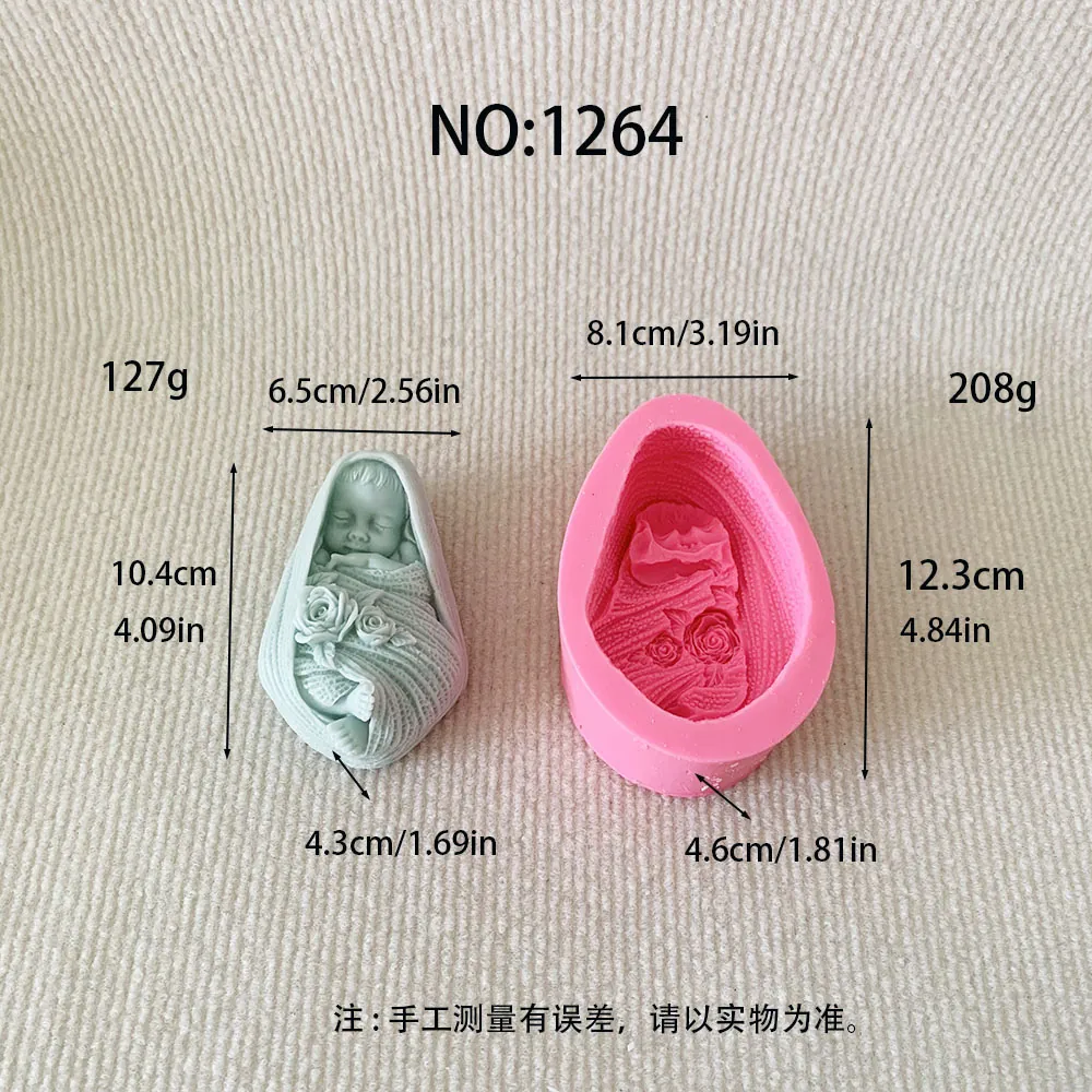 1264-婴儿襁褓玫瑰花硅胶蜡烛模具