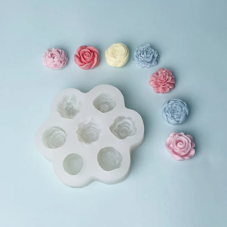 7-Cavity Mini Flower Silicone Candle Mold silicone mold detail and cavity
