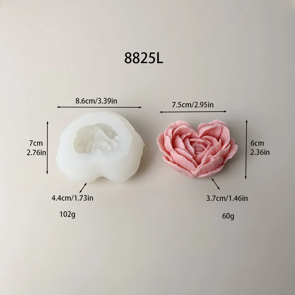 8825L-爱心芍药硅胶蜡烛模具