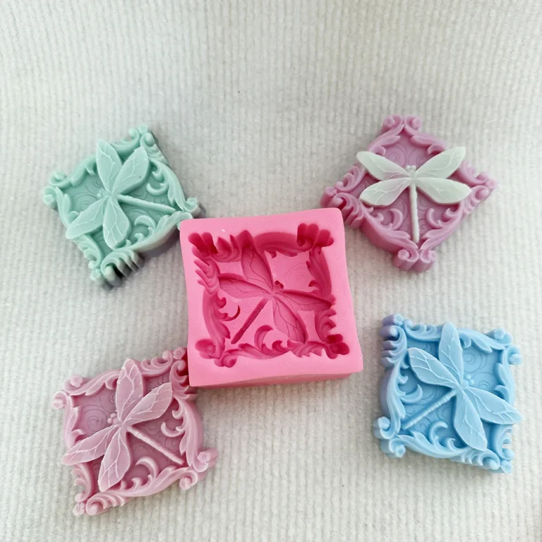 Square Dragonfly Relief Silicone Candle Mold with Scroll Border silicone mold detail and cavity