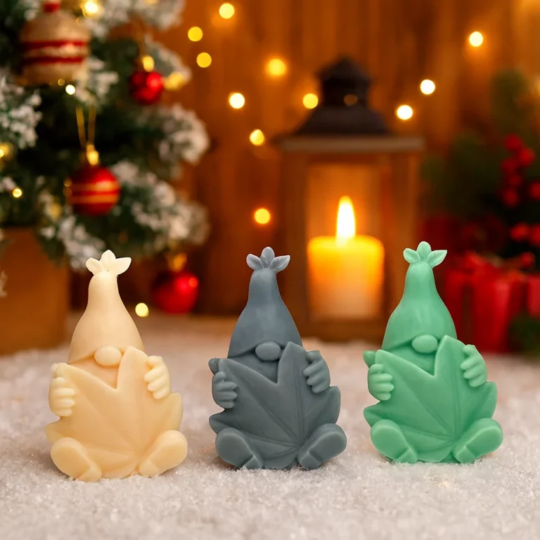 Gnome Silicone Candle Mold with Leaf Design silicone mold detail and cavity