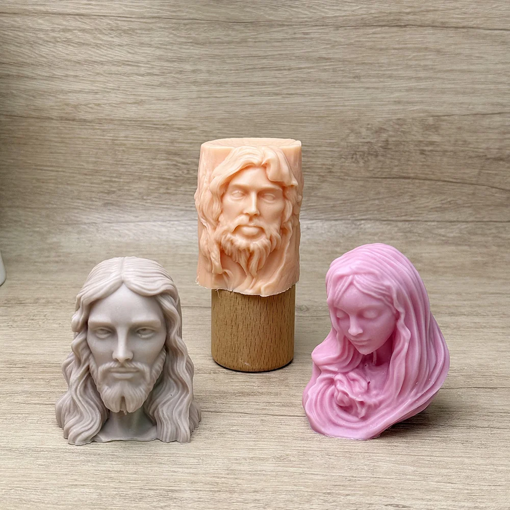 Jesus Relief Pillar Candle Mold - 9426 silicone mold detail and cavity
