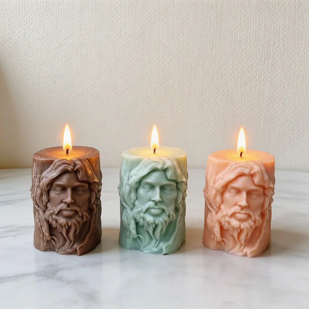 Jesus Relief Pillar Candle Mold - 9426 finished casting from the silicone mold