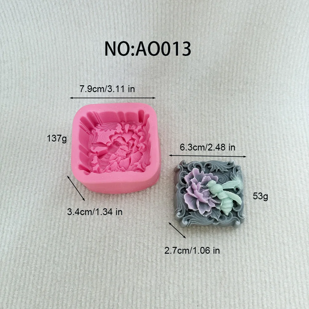 A0013-欧式牡丹蜜蜂浮雕硅胶蜡烛模具