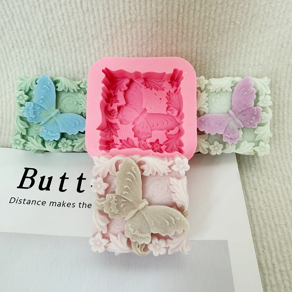Butterfly Relief Square Silicone Candle Mold European Style finished casting from the silicone mold