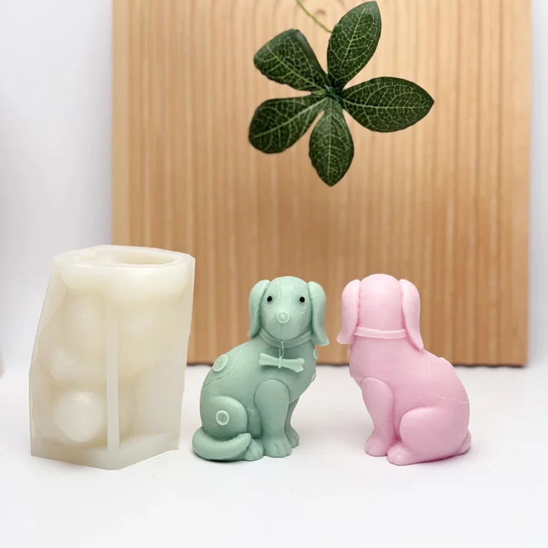 Sitting Dog Silicone Candle Mold with Collar Design silicone mold detail and cavity