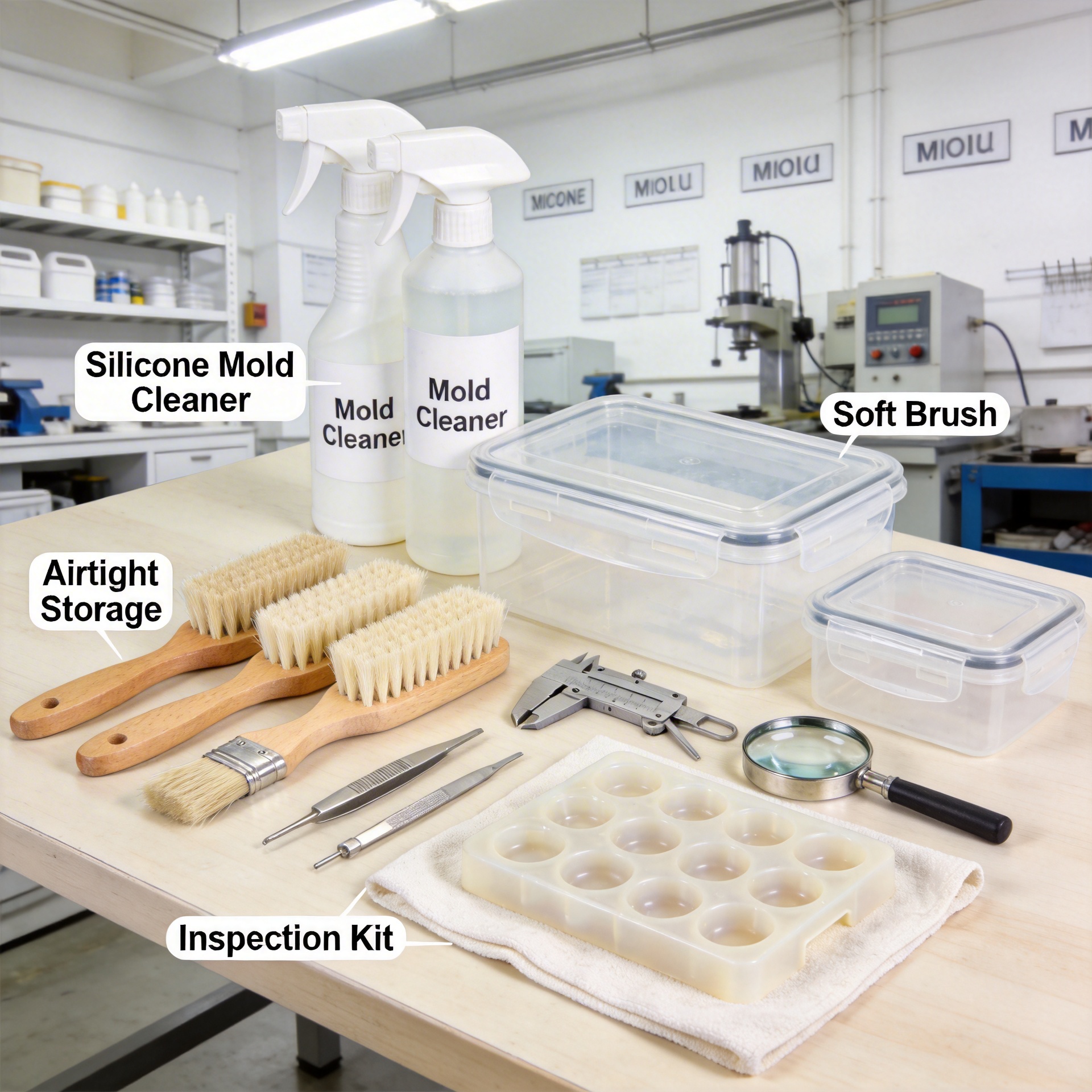 Professional silicone mold maintenance tools and cleaning equipment for extending mold lifespan