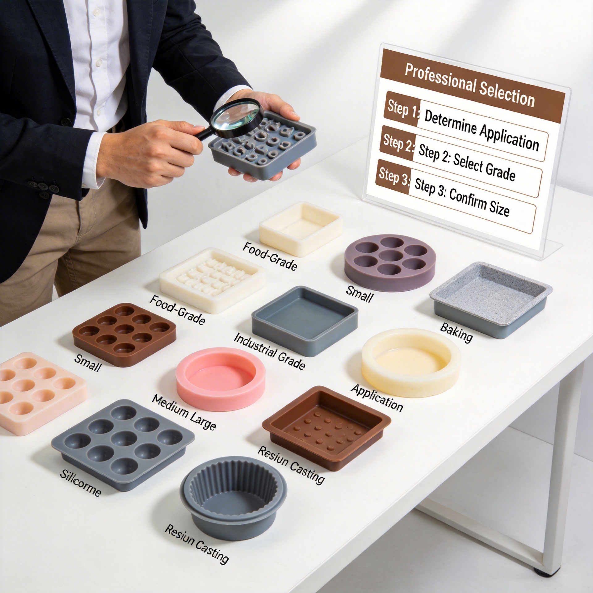 Silicone mold samples display for buyer examination and quality assessment