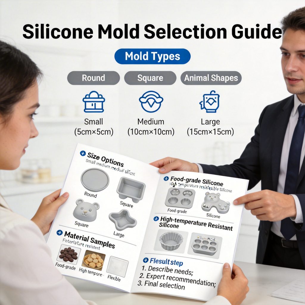 Silicone mold selection guide showing various types and options for buyers