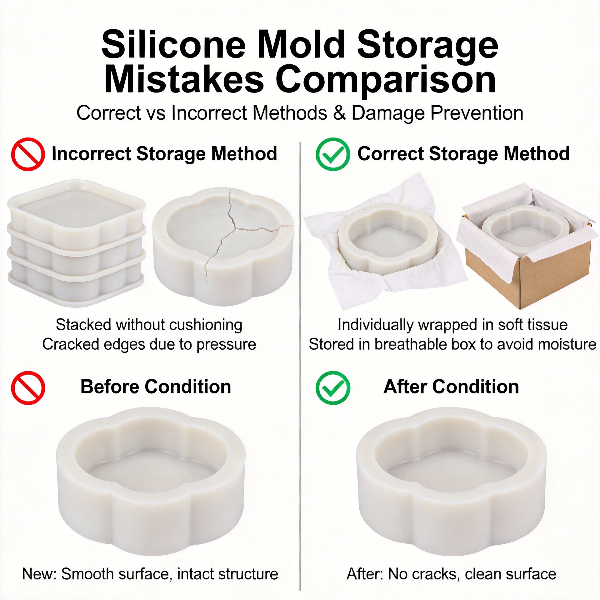 Comparison of correct versus incorrect silicone mold storage methods