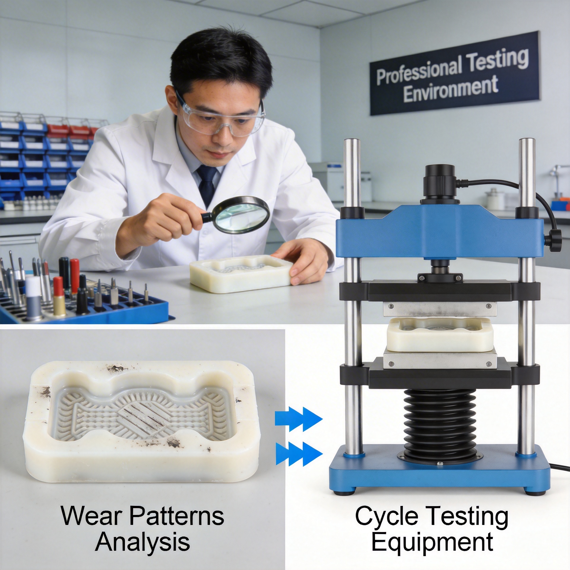 Professional durability testing and quality control for silicone molds