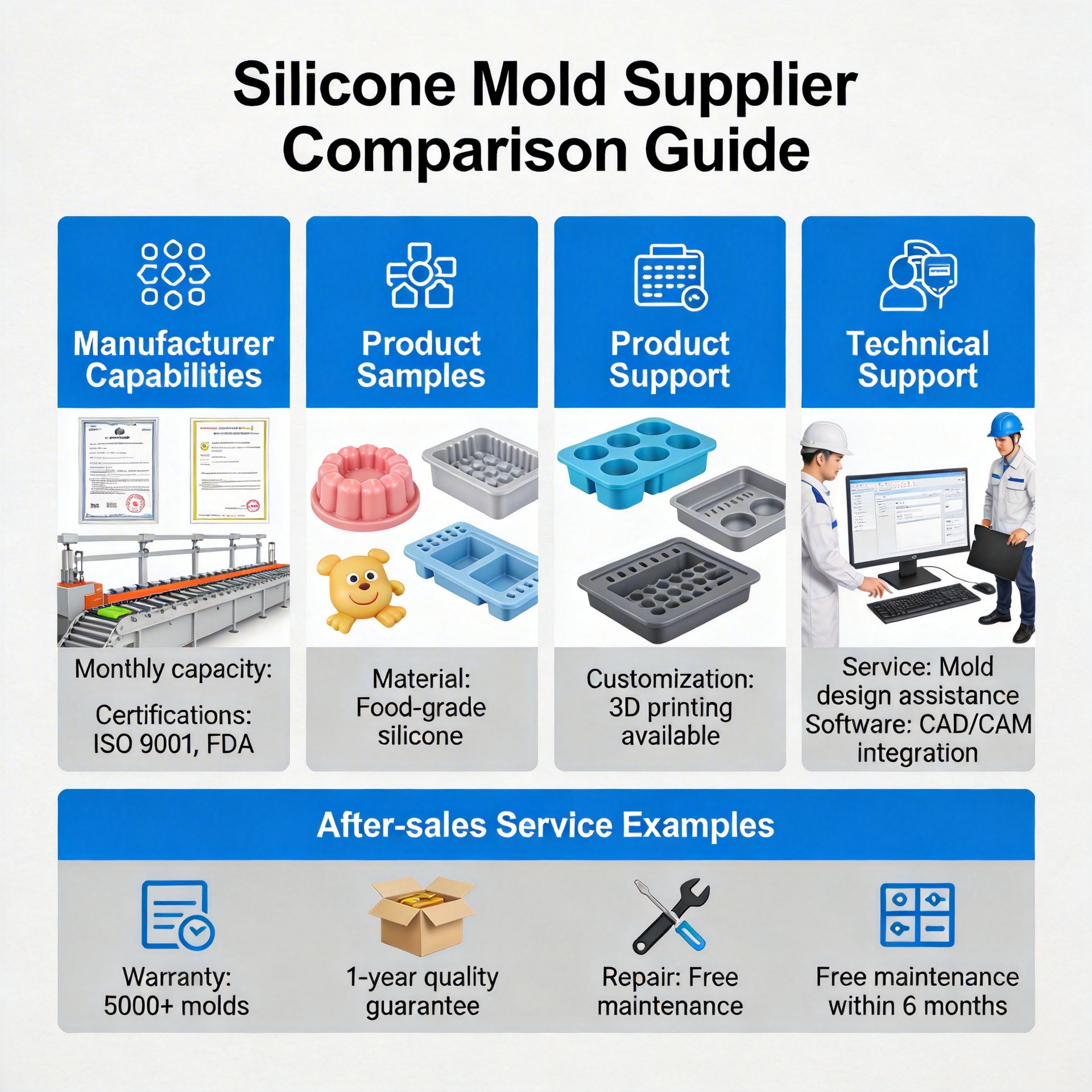 Silicone mold supplier comparison showing capabilities and support evaluation