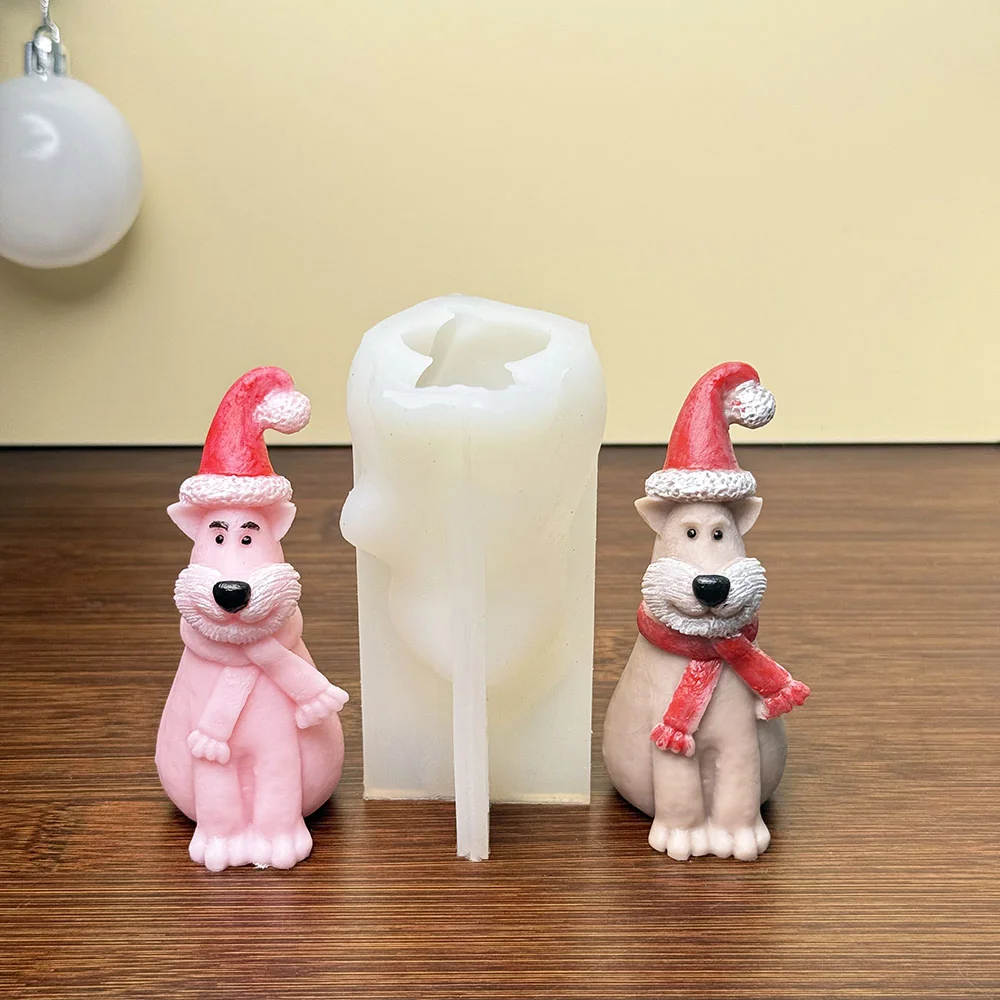Christmas Puppy Bear Silicone Candle Mold finished casting from the silicone mold