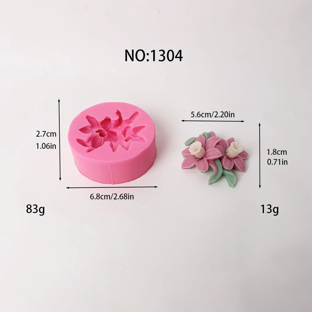 1304-双花朵叶片硅胶模具