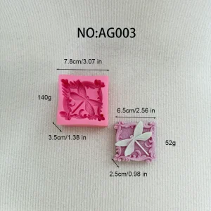 Square Dragonfly Relief Silicone Candle Mold with Scroll Border