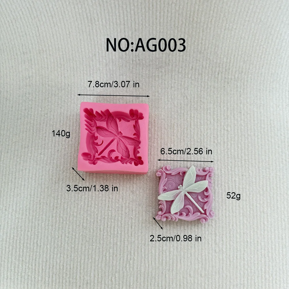 AG003-方形蜻蜓浮雕硅胶蜡烛模具