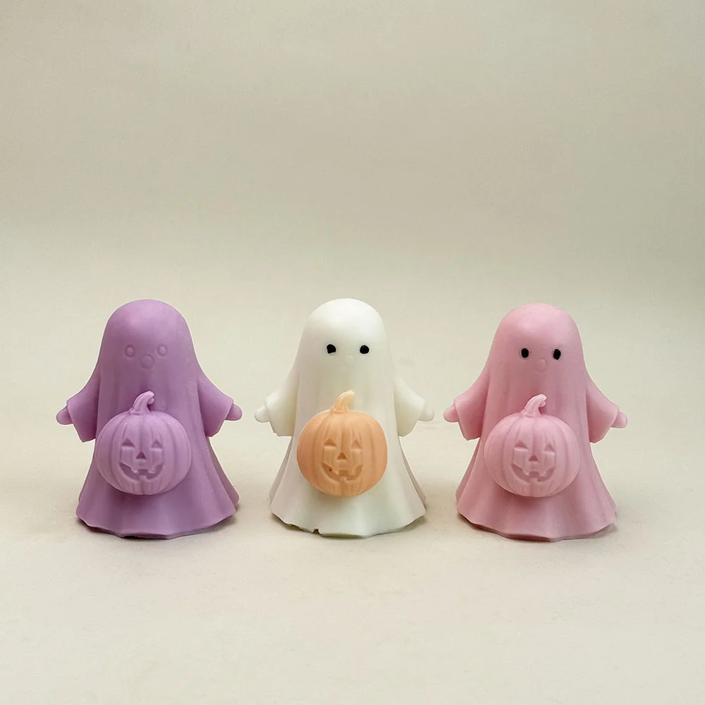 Ghost Holding Pumpkin Silicone Candle Mold finished casting from the silicone mold
