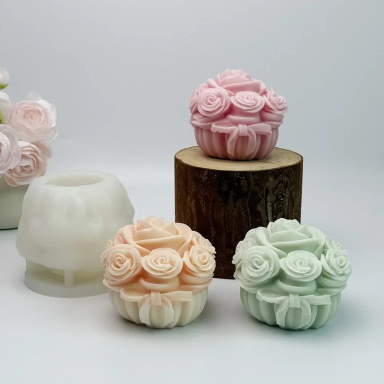 Rose Basket Silicone Candle Mold with Bow Design silicone mold detail and cavity