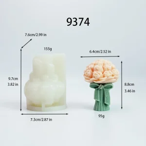 Rose Bouquet Silicone Candle Mold with Bow Design