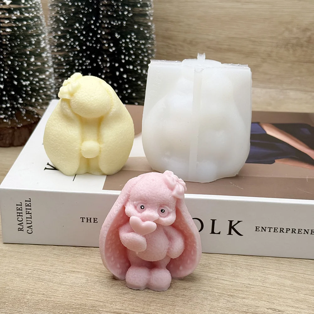 Lop Bunny Silicone Candle Mold with Heart Lollipop silicone mold detail and cavity