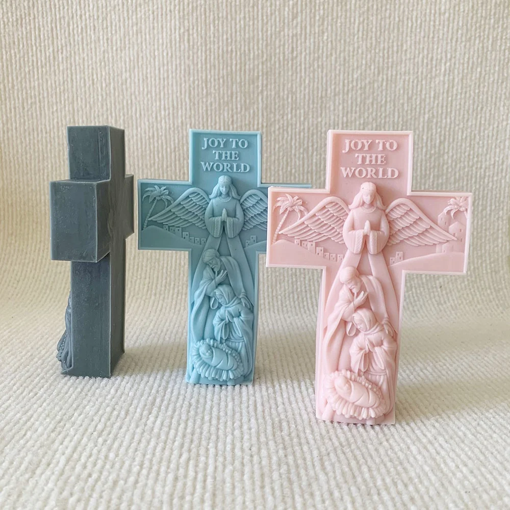 3D Nativity Cross Silicone Mold for Candle, Soap and Resin 9001 silicone mold detail and cavity