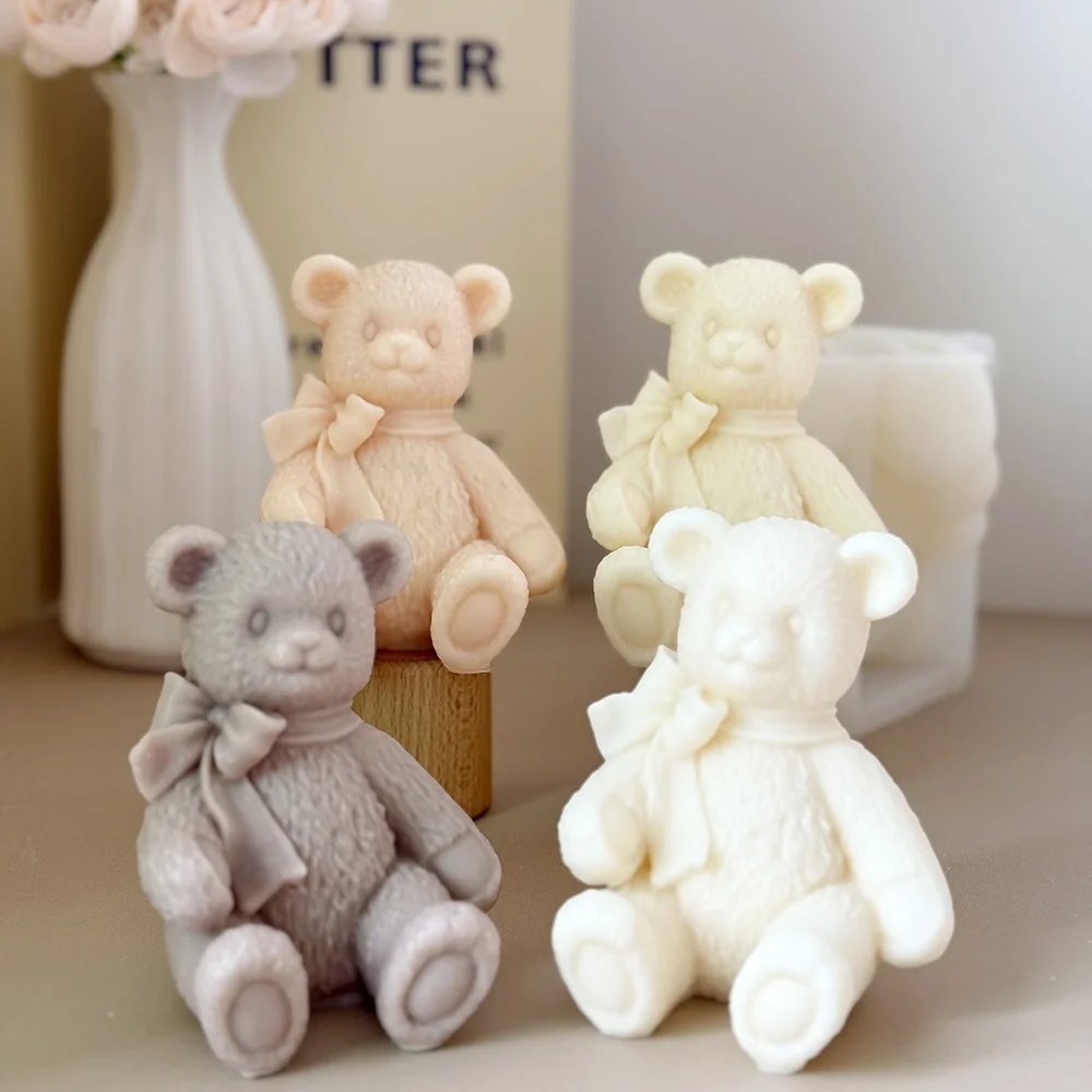 Sitting Sitting Bear with Bow Tie Silicone Candle Mold 9100 silicone mold detail and cavity