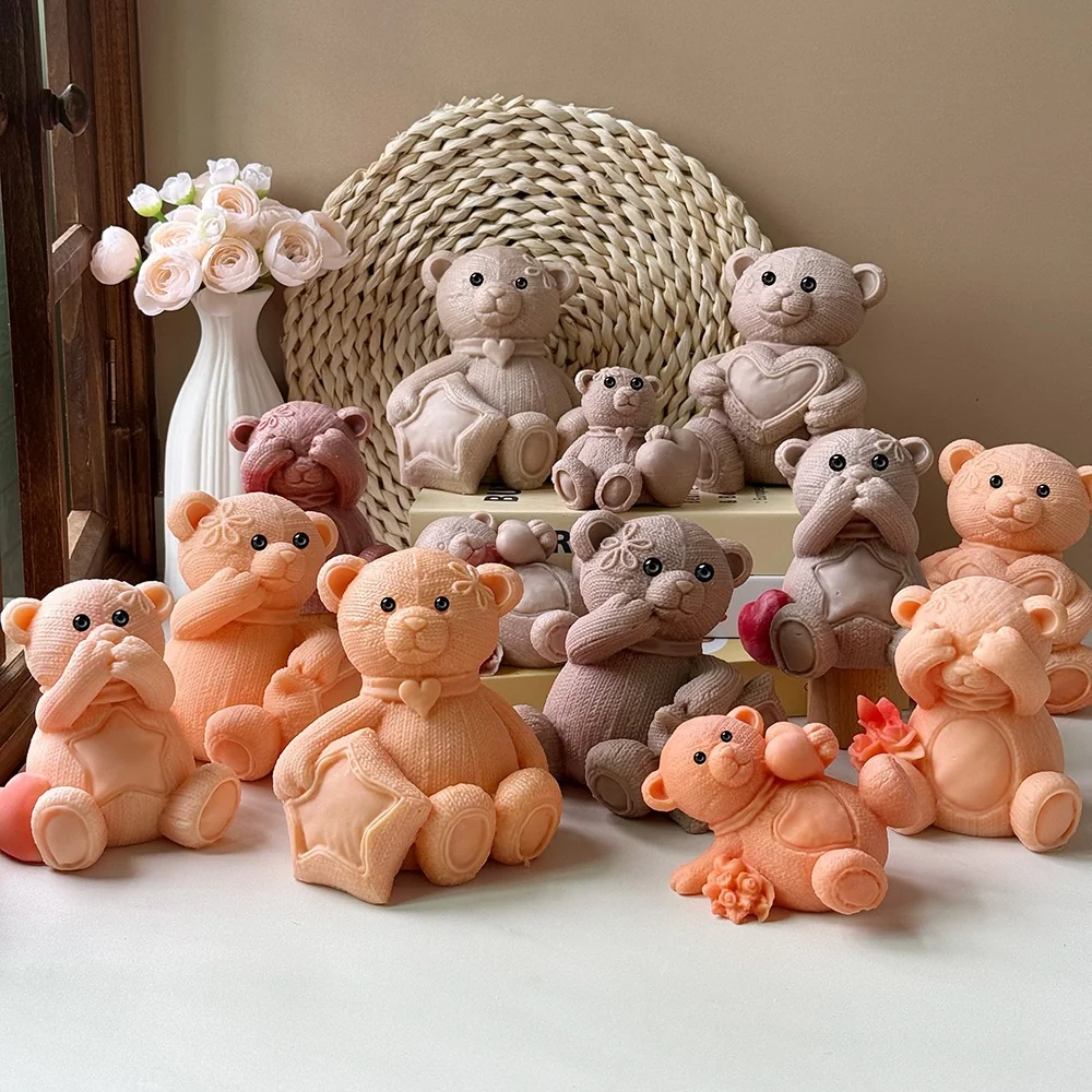 3D Teddy Bear with Heart Silicone Candle Mold 9118 silicone mold detail and cavity