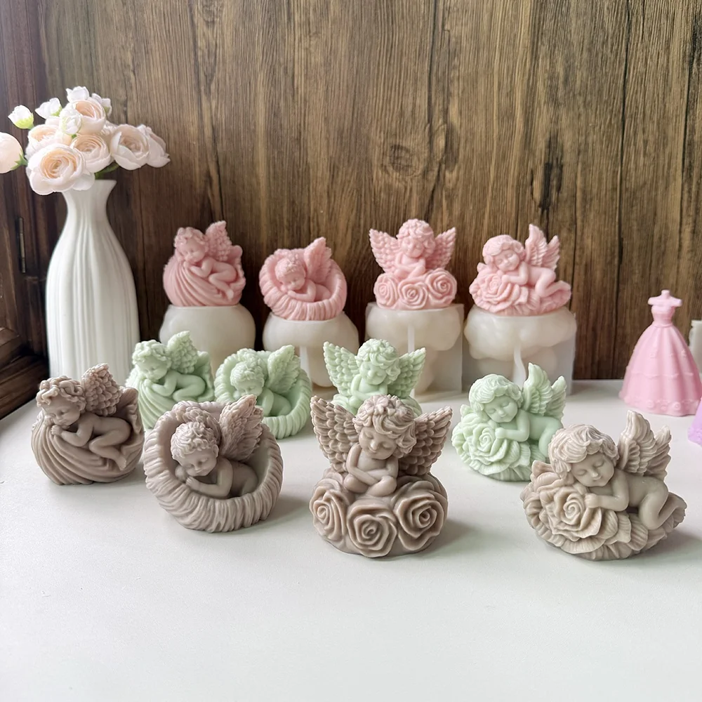 Flexible Sleeping Rose Angel Silicone Mold for Candle Making 9167 silicone mold detail and cavity