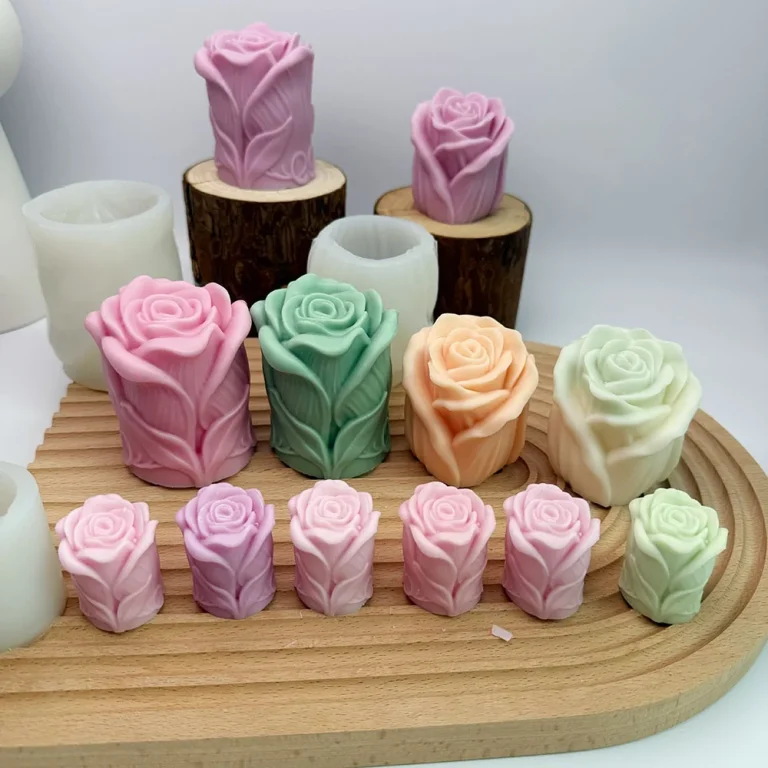 3D Rose Pillar Silicone Candle Mold silicone mold detail and cavity