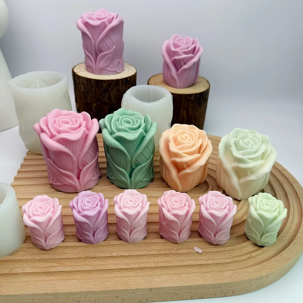 3D Rose Pillar Silicone Candle Mold silicone mold detail and cavity