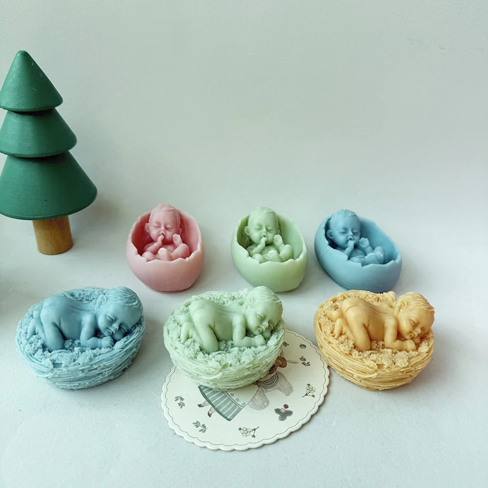Sleeping Baby in Nest Silicone Mold for Wax, Soap and Resin Casting 1305 silicone mold detail and cavity