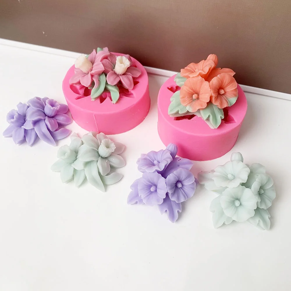 Double Flower Silicone Candle Mold with Leaves silicone mold detail and cavity