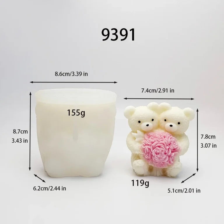 Teddy Bear with Roses Silicone Candle Mold - 9391 silicone mold detail and cavity