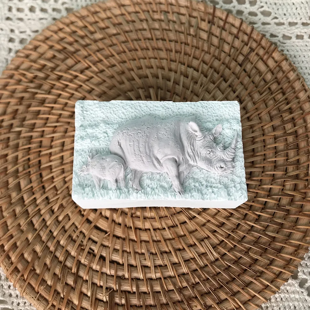 3D Rhinoceros mother and baby Silicone Candle Mold 1353 silicone mold detail and cavity