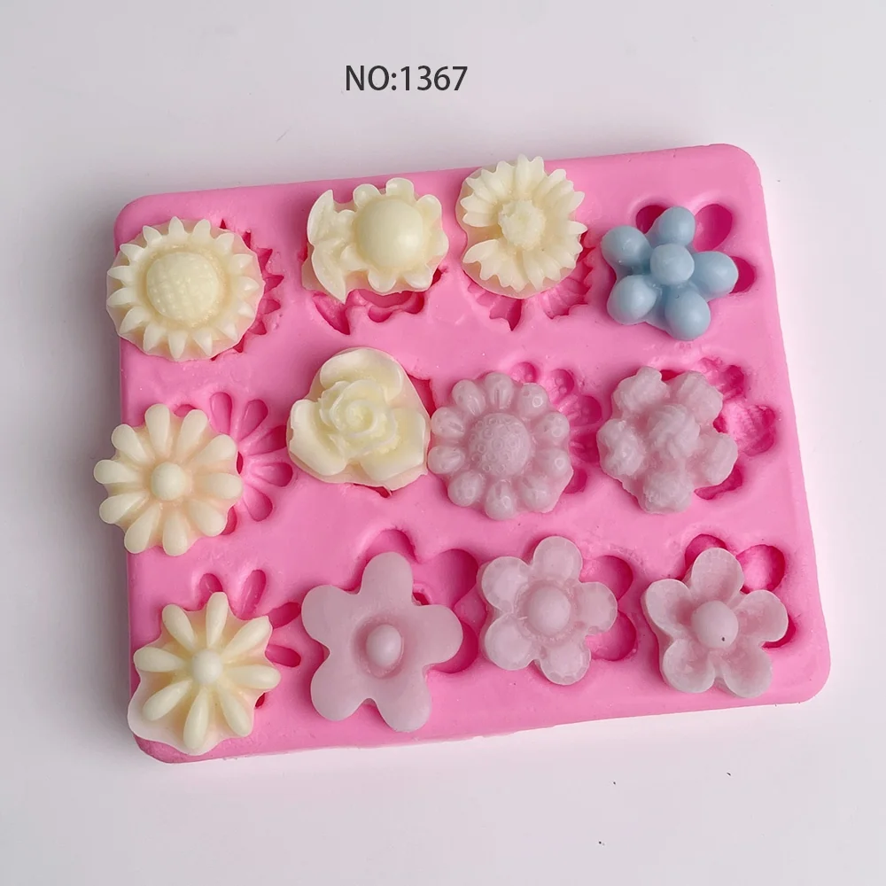 Mini Mixed Flowers Silicone Mold for Candle, Soap and Resin 1367 silicone mold detail and cavity