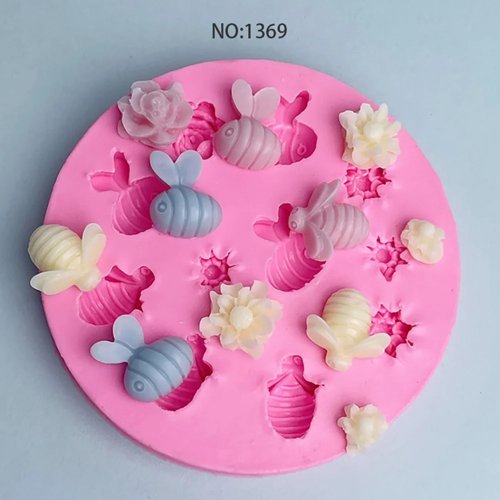 11-Cavity Bee and Flower Silicone Candle Making Mold 1369 silicone mold detail and cavity
