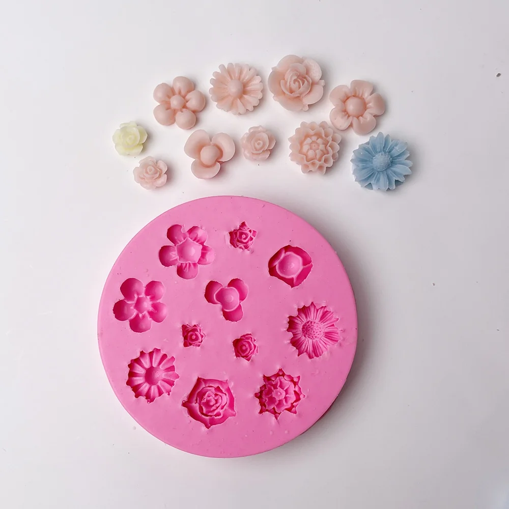 Assorted Mini Flower Silicone Mold for DIY Candle Making 1371 silicone mold detail and cavity