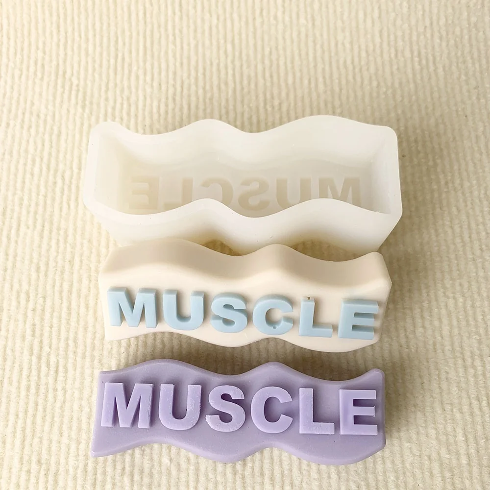 Wavy MUSCLE Letter Sign Silicone Mold for Candle Making 1388 silicone mold detail and cavity